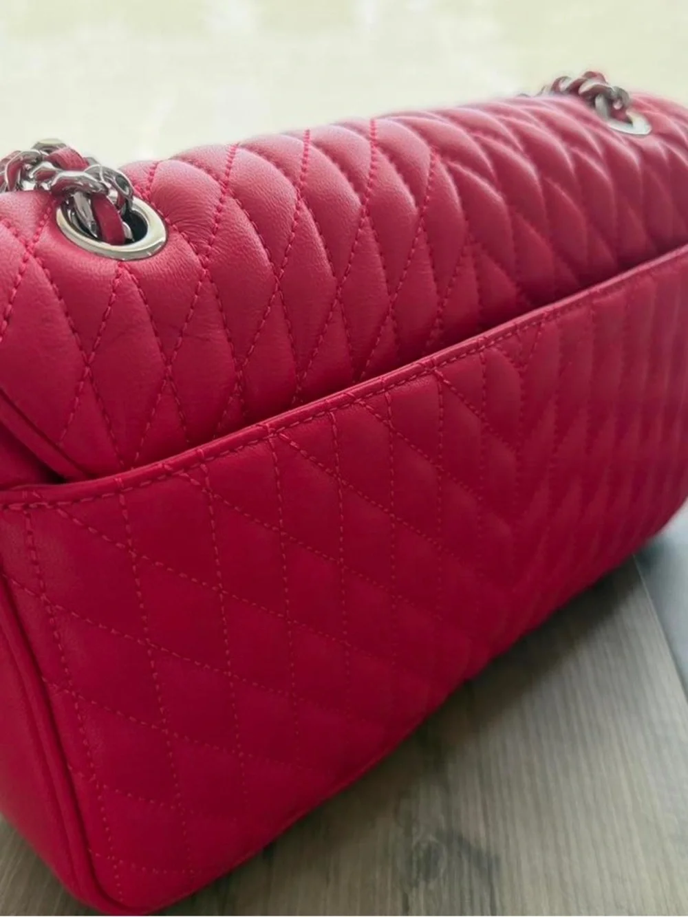 Karl Lagerfeld Quilted Red Chain Crossbody with Charm Accents
